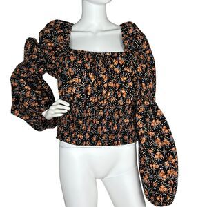Arula Size C 3X Floral Smocked Long Puff Balloon Sleeve Top Peasant Blouse